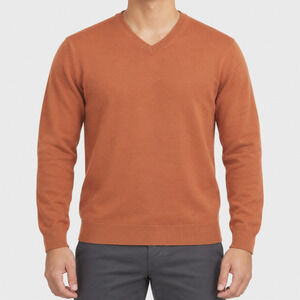 Johnston & Murphy Sweater Mens Medium Orange V Neck Silk Angora Knit Pullover
